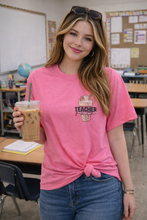 Load image into Gallery viewer, 🍎 Handmade Pink “Teacher” Graphic Tee