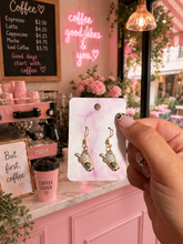 Load image into Gallery viewer, ☕ Pink Iced Coffee Dangle Earrings (Handmade)