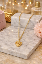 Load image into Gallery viewer, Gold Bow Heart Necklace – Dainty Vintage Style Pendant ✨