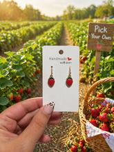 Load image into Gallery viewer, Strawberry Dangle Earrings 🍓✨ (Handmade)
