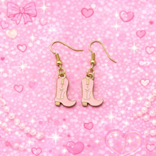 Load image into Gallery viewer, 🤠 Pink Cowboy Boot Dangle Earrings (Handmade)
